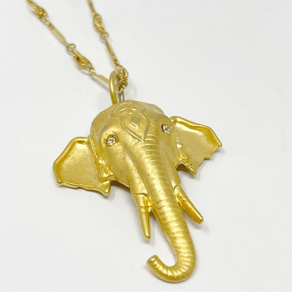 Elephant Necklace Charm Gold Tone Gemstone Eyes Boho Good Luck Prosperity Amulet - Picture 3 of 13
